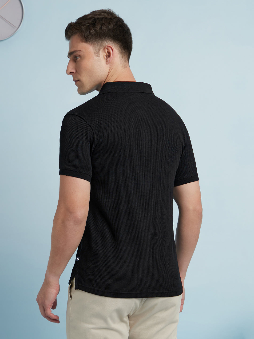 Men Black Solid Polo Collar Half Sleeves T-shirt