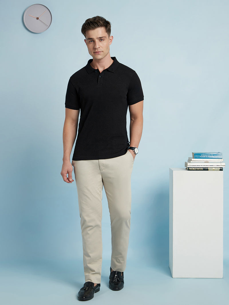 Men Black Solid Polo Collar Half Sleeves T-shirt