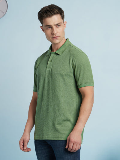 Men Olive Solid Polo Collar Half Sleeves T-shirt