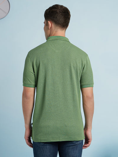 Men Olive Solid Polo Collar Half Sleeves T-shirt