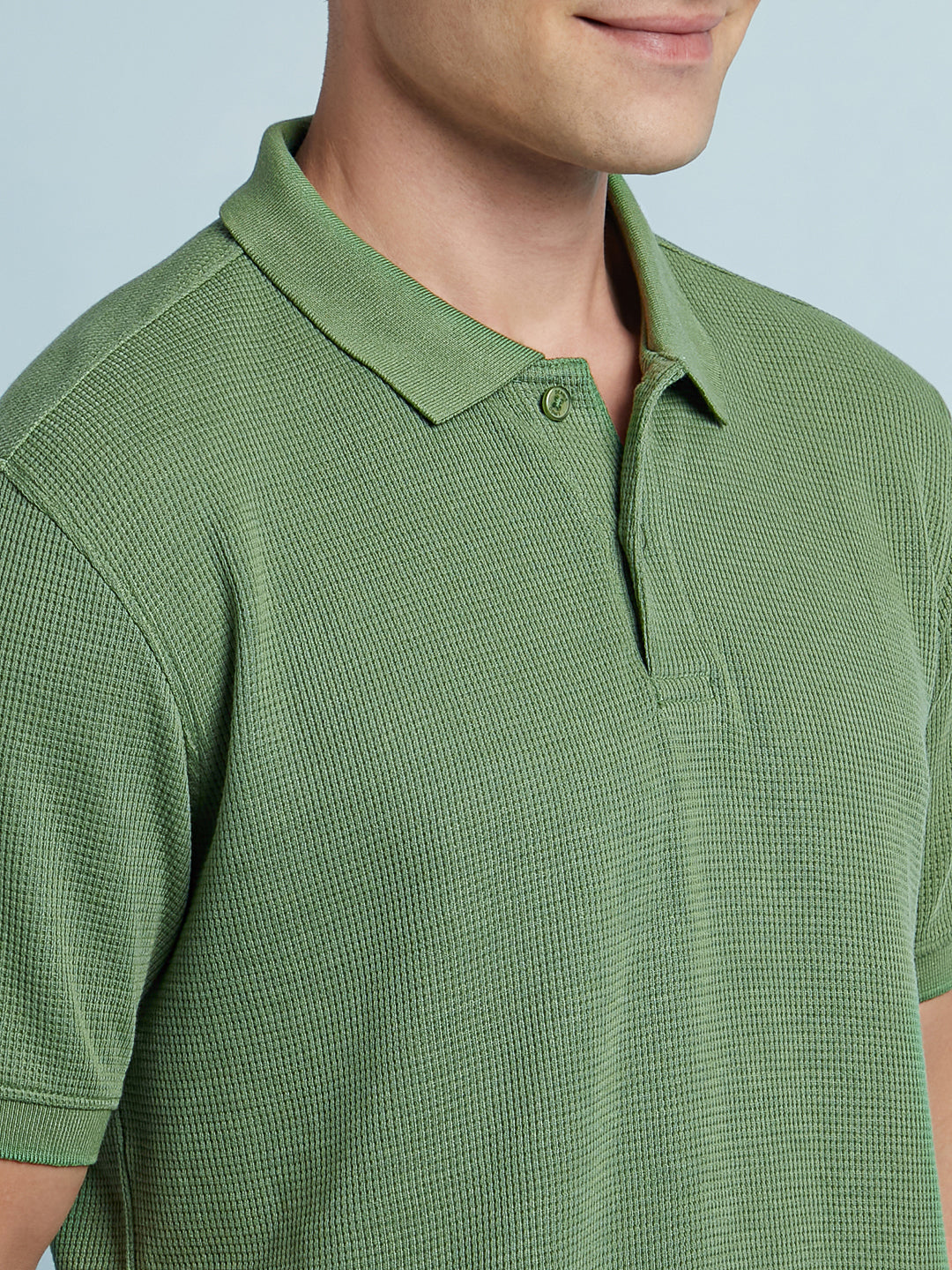 Men Olive Solid Polo Collar Half Sleeves T-shirt