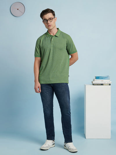 Men Olive Solid Polo Collar Half Sleeves T-shirt