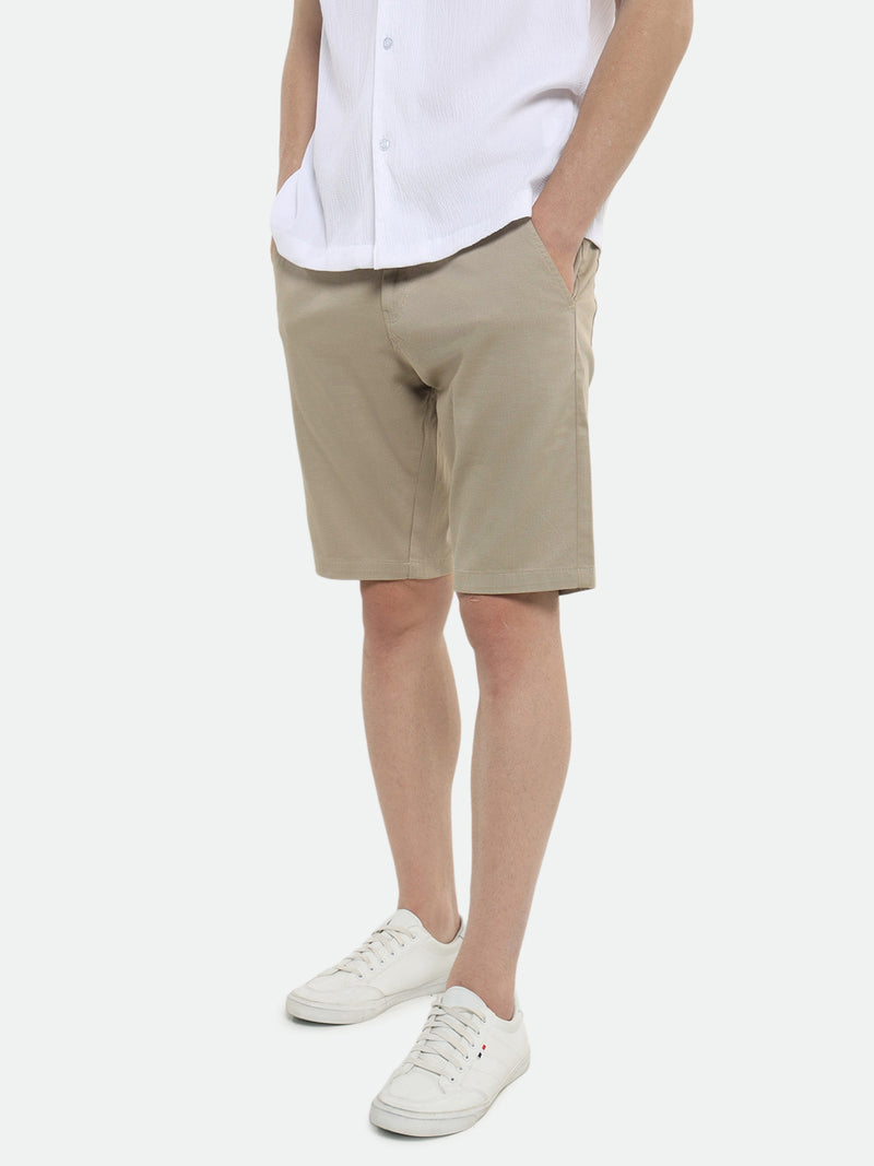 Men's Ecru Solid Regular Fit Stretchable Shorts