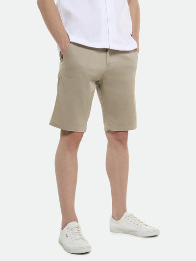 Men's Ecru Solid Regular Fit Stretchable Shorts