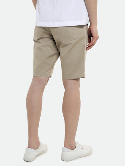 Men's Ecru Solid Regular Fit Stretchable Shorts