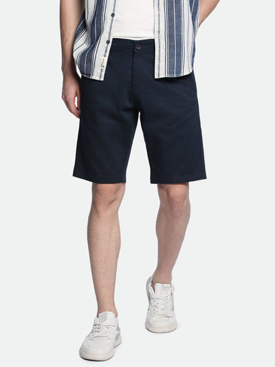 Men's Navy Solid Regular Fit Stretchable Shorts