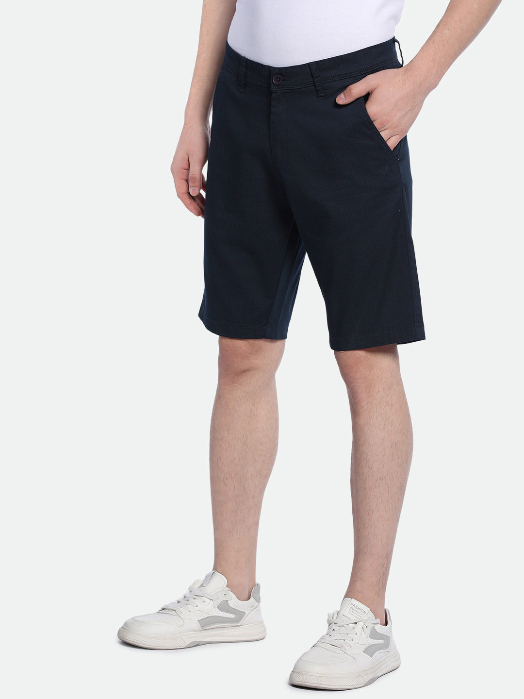 Men's Navy Solid Regular Fit Stretchable Shorts