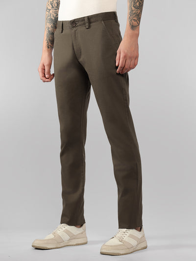 Men's Brown Solid Slim Fit Cargos