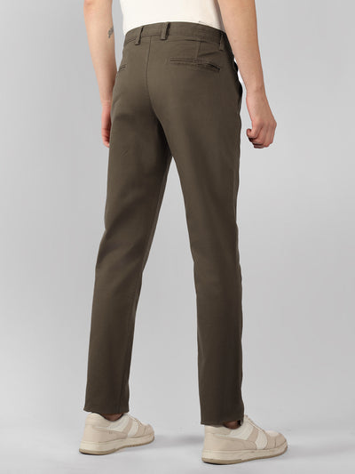 Men's Brown Solid Slim Fit Cargos