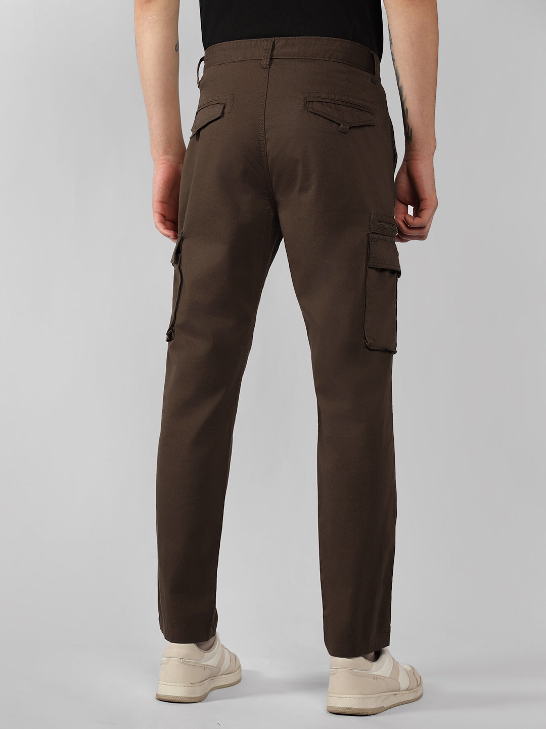 Men's Brown Solid Regular Fit Cargos