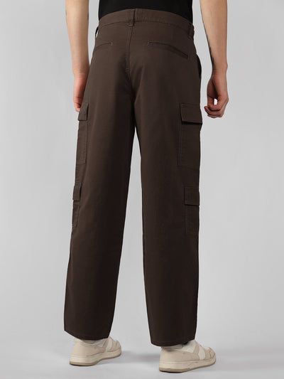 Men's Brown Solid Relaxed Fit Cargos