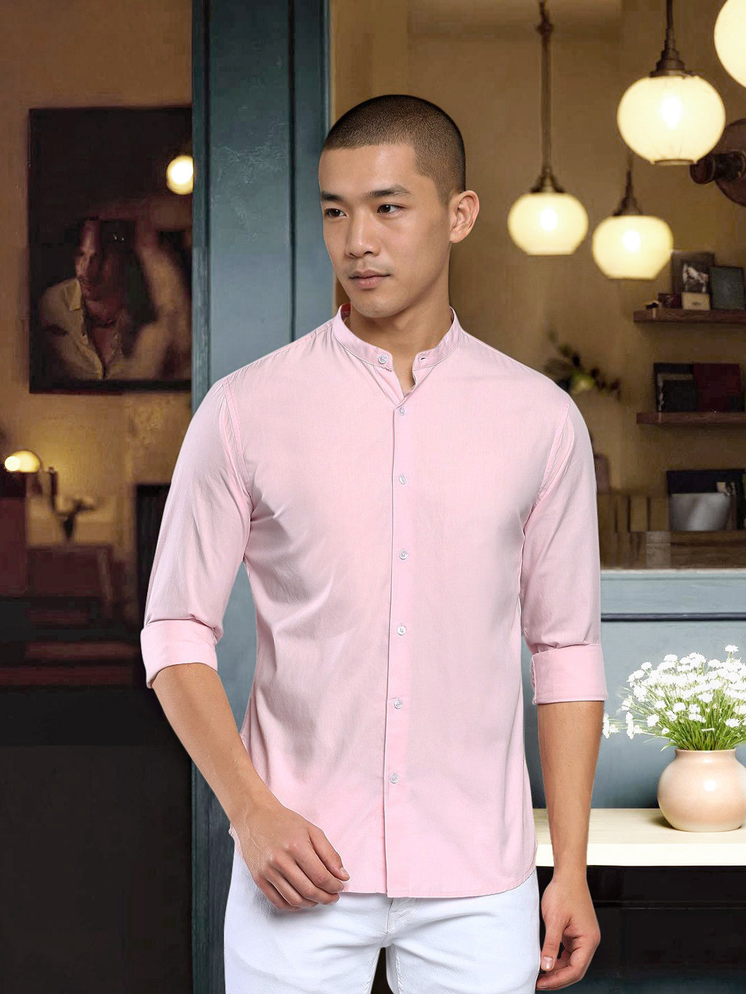 Men's Cotton Pink Solid Casual Shirt