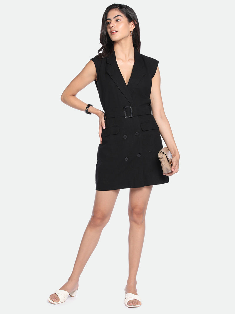 DL Woman V-Neck Regular Fit Solid Black Dress