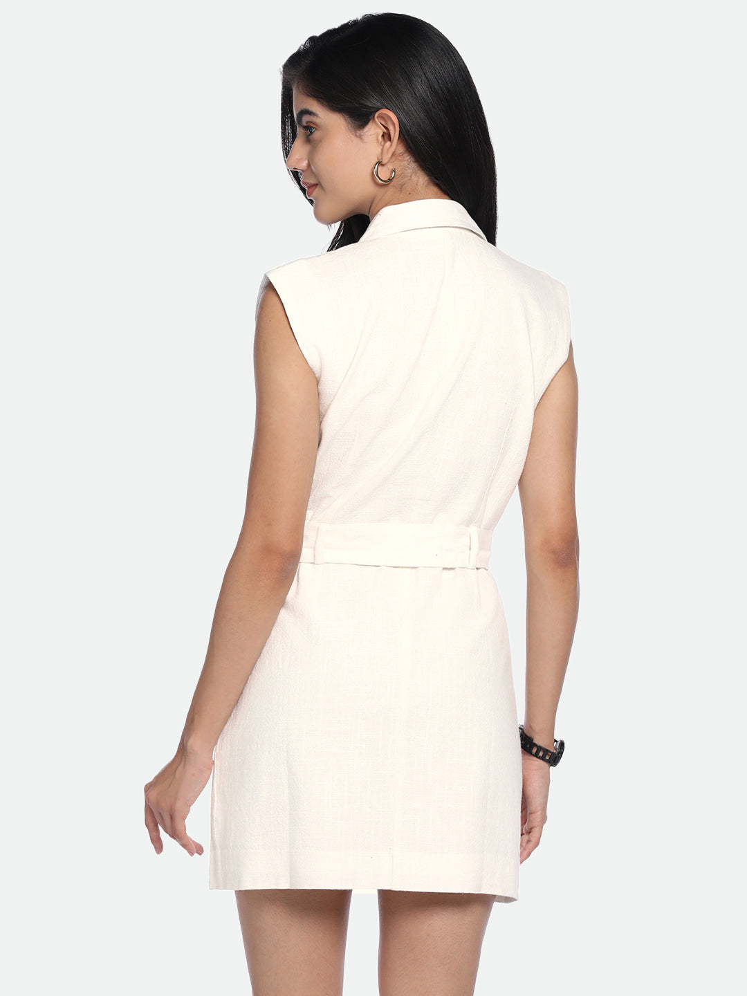 DL Woman V-Neck Regular Fit Solid Off-White Dress