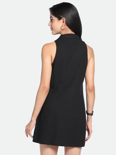 DL Woman V-Neck A-Line Fit Solid Black Dress