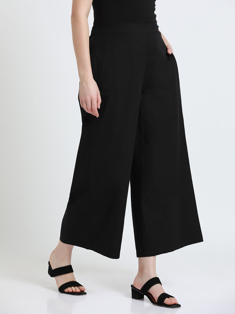 DL Woman Black Cotton Regular Fit Trousers