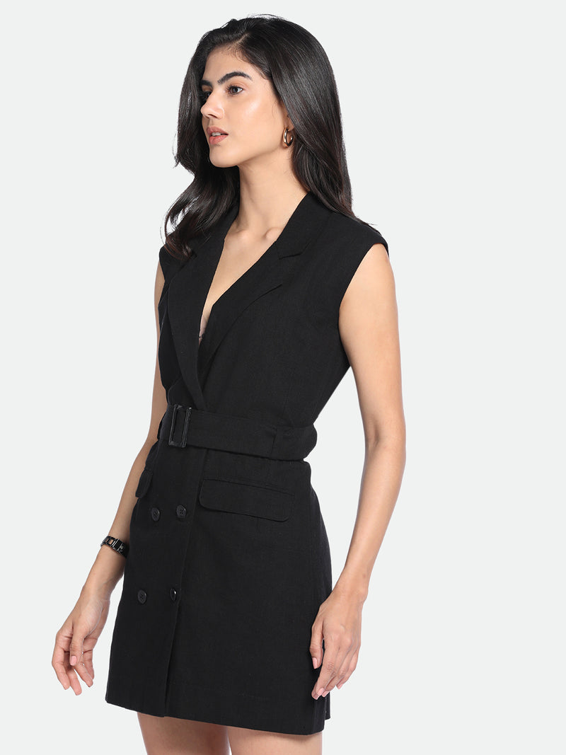 DL Woman V-Neck Regular Fit Solid Black Dress