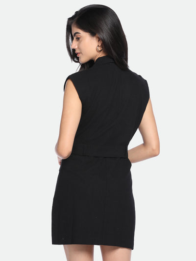 DL Woman V-Neck Regular Fit Solid Black Dress