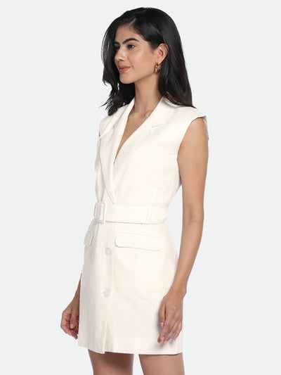 DL Woman V-Neck Regular Fit Solid Off-White Dress