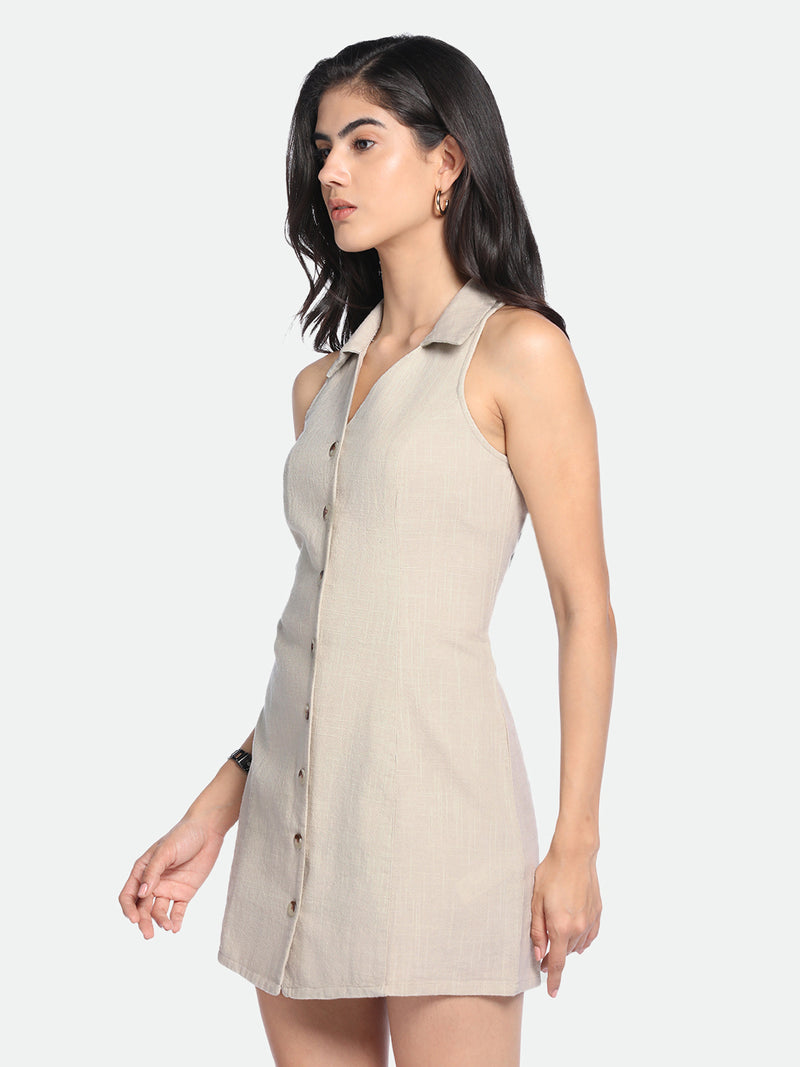 DL Woman V-Neck A-Line Fit Solid Offwhite Dress