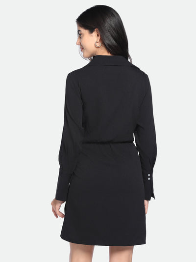 DL Woman V- Neck Regular Fit Solid Black Wrap Dress