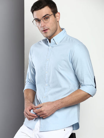 Men's Solid Slim Fit Cotton Oxford Casual Shirt With Button-Down Collar & Full Sleeves