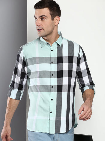 Men's Checkered Slim Fit Cotton Twill Casual Shirt With Spread Collar & Full Sleeves