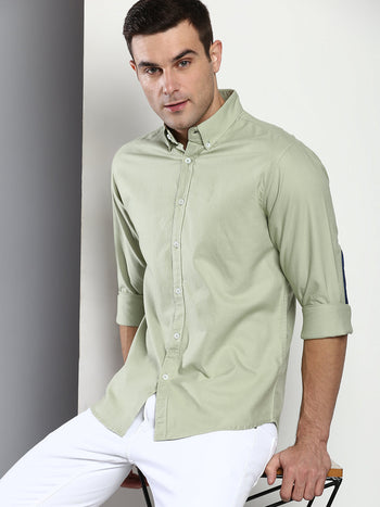 Men's Solid Slim Fit Cotton Oxford Casual Shirt With Button-Down Collar & Full Sleeves