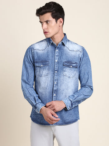 Men's Comfortable And Stylish Indigo Casual Shirt