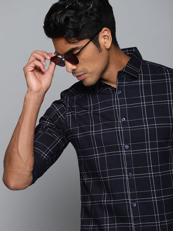 Men's Checkered Slimfit Shirt (Navy)