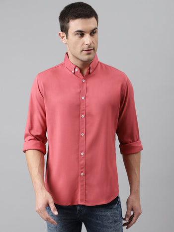 Men's Solid Pink Slim Fit Cotton Casual Shirt