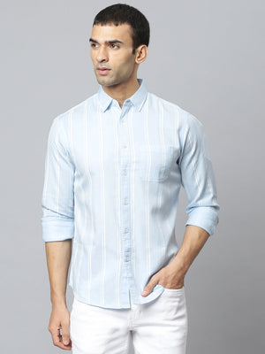 Dennis Lingo Men's Striped Sky Blue Slim Fit Cotton Casual Shirt