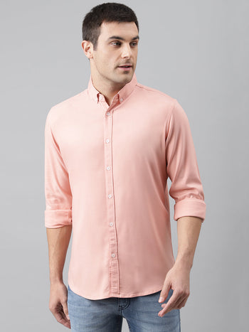 Men's Solid Peach Slim Fit Cotton Casual Shirt