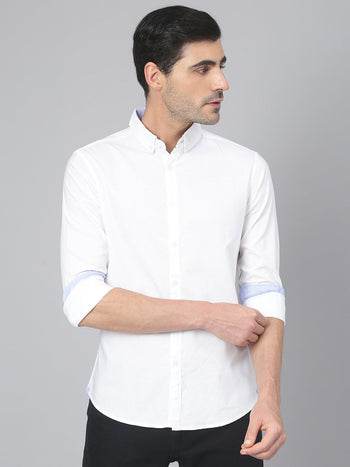 Men's Solid White Slim Fit Cotton Casual Shirt