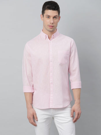 Men's Solid Button Down Collar Casual Shirt (Pink)