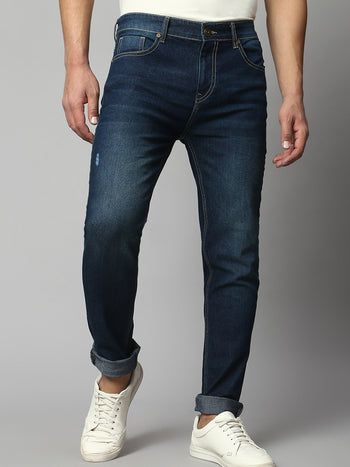 Men's Slim Fit Stretchable Denim Jeans (Dark Blue)