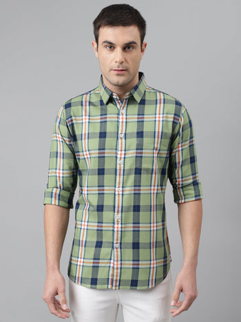 Men's Big Plaid Slim Fit Cotton Casual Shirt With Single Patch Pocket