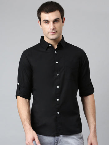 Men's Cotton Solid Black Slim Fit Casual Shirt