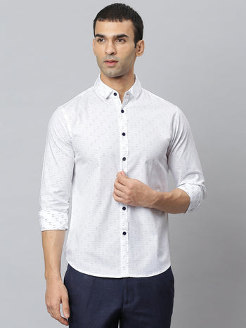 Men's Dobby Design White Slim Fit Shirt (White)