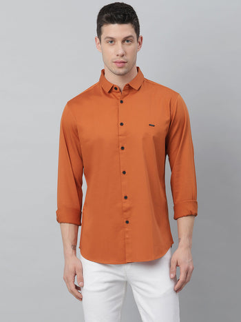 Men's Solid Mustard Slim Fit Cotton Casual Shirt