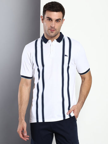 Men's Casual Slim Fit Polo Neck T-Shirt Half Sleeves Striped Pure Cotton T-Shirt