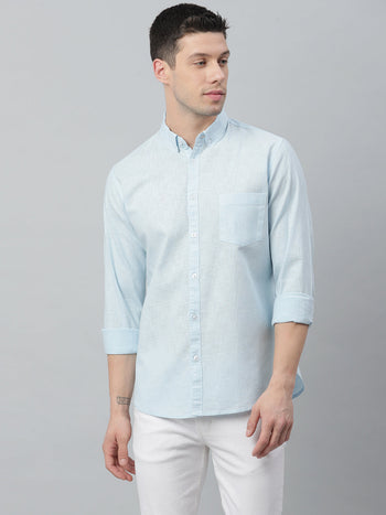 Men's Solid Button Down Collar Casual Shirt (Sky Blue)