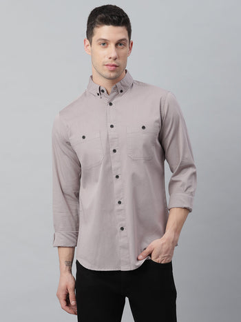 Men's Solid Dusty Grey Slim Fit Cotton Casual Shirt