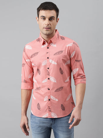 Men's Printed Pink Slim Fit Cotton Casual Shirt