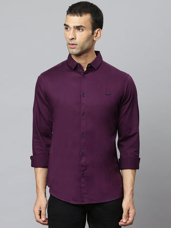 Men's Solid Purple Slim Fit Cotton Casual Shirt