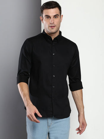 Men's Solid Slim Fit Satin Lycra Casual Shirt With Concealed Button Down & Full Sleeves