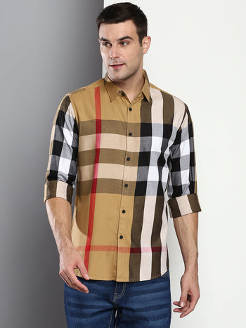 Men's Checkered Slim Fit Cotton Twill Casual Shirt With Spread Collar & Full Sleeves