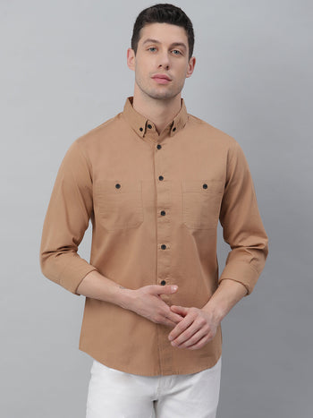 Men's Solid Brown Slim Fit Cotton Casual Shirt