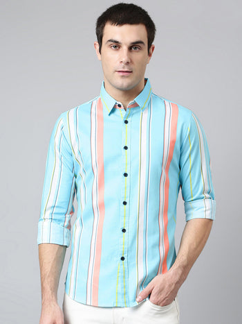 Men's Cotton Printed Blue Slim Fit Casual Shirt