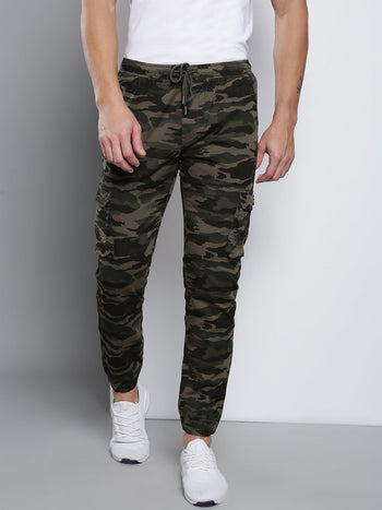 Men's Tapered Fit Cotton Cargo Joggers (Naturalolive)